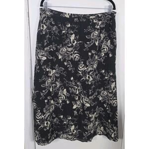 Women's 100% Silk Gauze Crinkle Black Floral Maxi Skirt Size 16 Flowy Whimsygoth